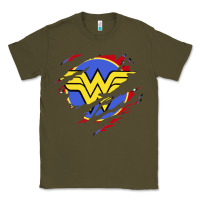 Army Green tear off wonder woman shield Classic Tee - artisFamous