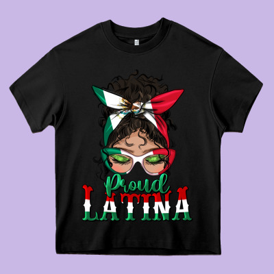 Proud Latina Messy Bun Mama Heavy Core Tee Designed By Bundleandbundleshop