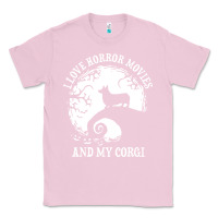 Bubblegum Pink i love horror movies and my corgi funny corgi Classic Tee - artisFamous