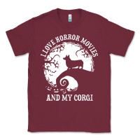 Burgundy i love horror movies and my corgi funny corgi Classic Tee - artisFamous