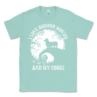 Seafoam i love horror movies and my corgi funny corgi Classic Tee - artisFamous