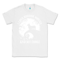 White i love horror movies and my corgi funny corgi Classic Tee - artisFamous