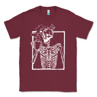 Burgundy distressed skeleton vintage smiling skull drinking coffee Classic Tee - artisFamous