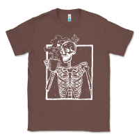 Chestnut distressed skeleton vintage smiling skull drinking coffee Classic Tee - artisFamous