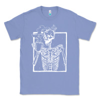 Colony Blue distressed skeleton vintage smiling skull drinking coffee Classic Tee - artisFamous