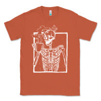 Copper distressed skeleton vintage smiling skull drinking coffee Classic Tee - artisFamous