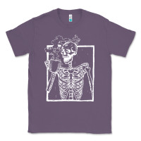 Lavender distressed skeleton vintage smiling skull drinking coffee Classic Tee - artisFamous