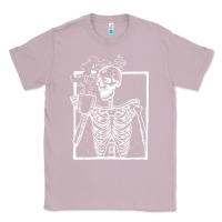 Lilac distressed skeleton vintage smiling skull drinking coffee Classic Tee - artisFamous
