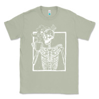 Matcha distressed skeleton vintage smiling skull drinking coffee Classic Tee - artisFamous