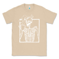 Mushroom distressed skeleton vintage smiling skull drinking coffee Classic Tee - artisFamous
