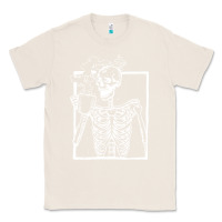 Natural distressed skeleton vintage smiling skull drinking coffee Classic Tee - artisFamous