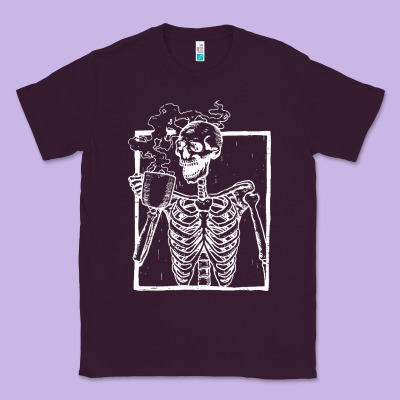 Distressed Skeleton Vintage Smiling Skull Drinking Coffee Classic Tee Designed By Artisfamous