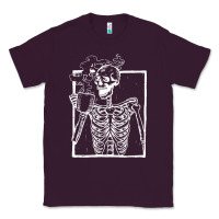 Plum distressed skeleton vintage smiling skull drinking coffee Classic Tee - artisFamous
