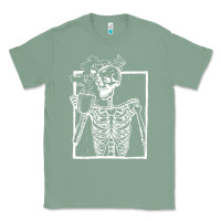 Sage distressed skeleton vintage smiling skull drinking coffee Classic Tee - artisFamous