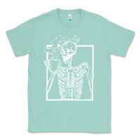 Seafoam distressed skeleton vintage smiling skull drinking coffee Classic Tee - artisFamous