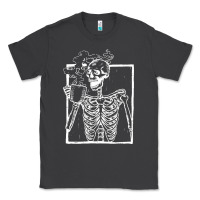 Smoke distressed skeleton vintage smiling skull drinking coffee Classic Tee - artisFamous