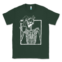 Sports Green distressed skeleton vintage smiling skull drinking coffee Classic Tee - artisFamous