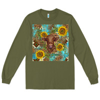 Army Green western highland cow Long Sleeve Tee - BarkalooDesign