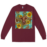 Burgundy western highland cow Long Sleeve Tee - BarkalooDesign