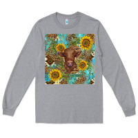 Heather Grey western highland cow Long Sleeve Tee - BarkalooDesign