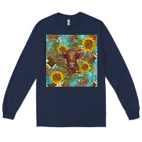 Navy western highland cow Long Sleeve Tee - BarkalooDesign