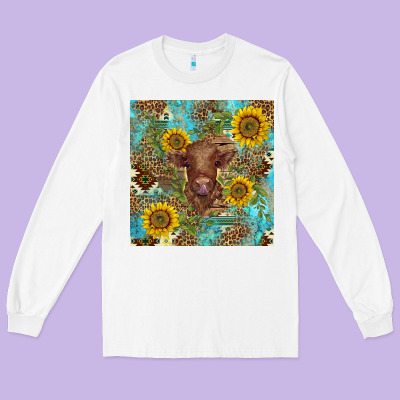 Western Highland Cow Long Sleeve Tee Designed By Barkaloodesign
