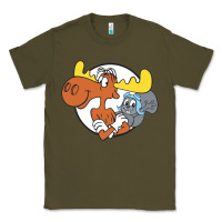 Army Green Vintage Rocky And Bullwinkle Classic Tee - artisFamous