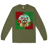Army Green christmas raccoon Long Sleeve Tee - BarkalooDesign