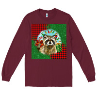 Burgundy christmas raccoon Long Sleeve Tee - BarkalooDesign