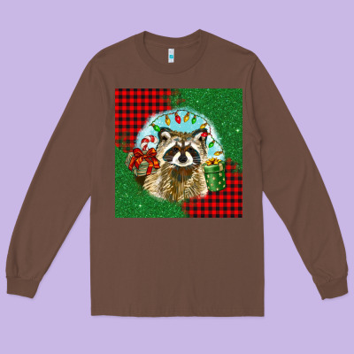 Christmas Raccoon Long Sleeve Tee Designed By Barkaloodesign