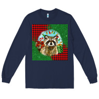 Navy christmas raccoon Long Sleeve Tee - BarkalooDesign