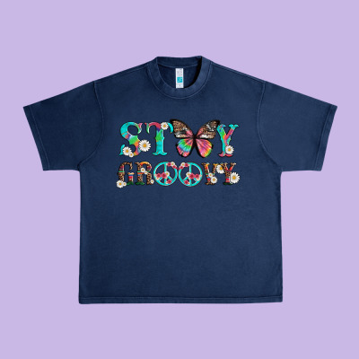 Stay Groovy With Butterfly Peace Sign And Flowers Urban Heavy Tee Designed By Artiststas