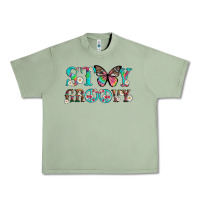 Oil Green stay groovy with butterfly peace sign and flowers Urban Heavy Tee - Artiststas