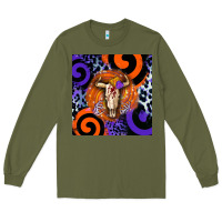Army Green halloween bull skull Long Sleeve Tee - BarkalooDesign