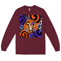 Burgundy halloween bull skull Long Sleeve Tee - BarkalooDesign