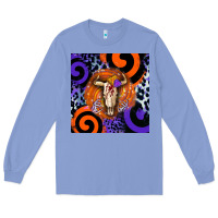 Colony Blue halloween bull skull Long Sleeve Tee - BarkalooDesign