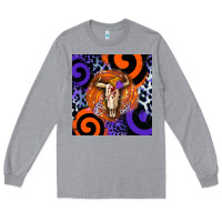 Heather Grey halloween bull skull Long Sleeve Tee - BarkalooDesign