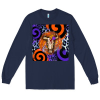 Navy halloween bull skull Long Sleeve Tee - BarkalooDesign