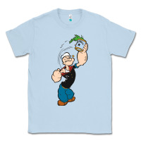 Dusty Blue Popeye Spinach Retro Mens Funny Classic Tee - artisFamous