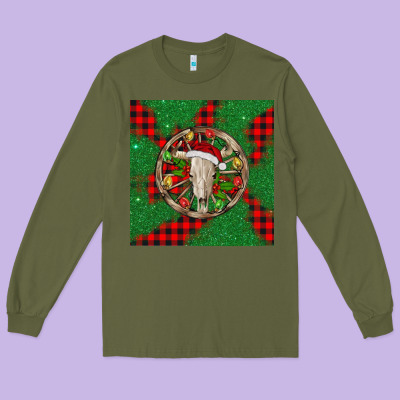 Christmas Bull Skull Long Sleeve Tee Designed By Barkaloodesign
