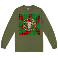 Army Green Christmas bull skull Long Sleeve Tee - BarkalooDesign