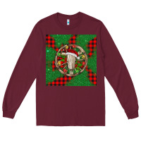 Burgundy Christmas bull skull Long Sleeve Tee - BarkalooDesign