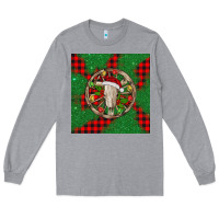 Heather Grey Christmas bull skull Long Sleeve Tee - BarkalooDesign