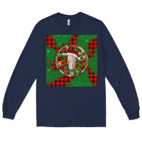 Navy Christmas bull skull Long Sleeve Tee - BarkalooDesign