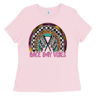 Bubblegum Pink race day vibes rainbow Ladies Tee - Artiststas