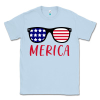 Dusty Blue Merica Usa Flag Sunglasses 4th Of July Classic Tee - artisFamous