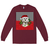 Burgundy Christmas Bichon frise dog Long Sleeve Tee - BarkalooDesign