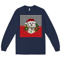 Navy Christmas Bichon frise dog Long Sleeve Tee - BarkalooDesign