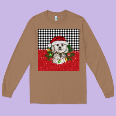 Christmas Bichon Frise Dog Long Sleeve Tee Designed By Barkaloodesign
