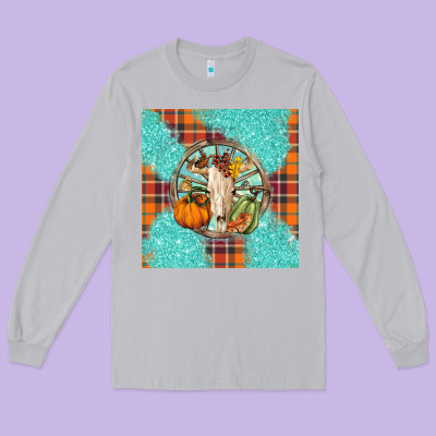 Fall Bull Skull Long Sleeve Tee Designed By Barkaloodesign